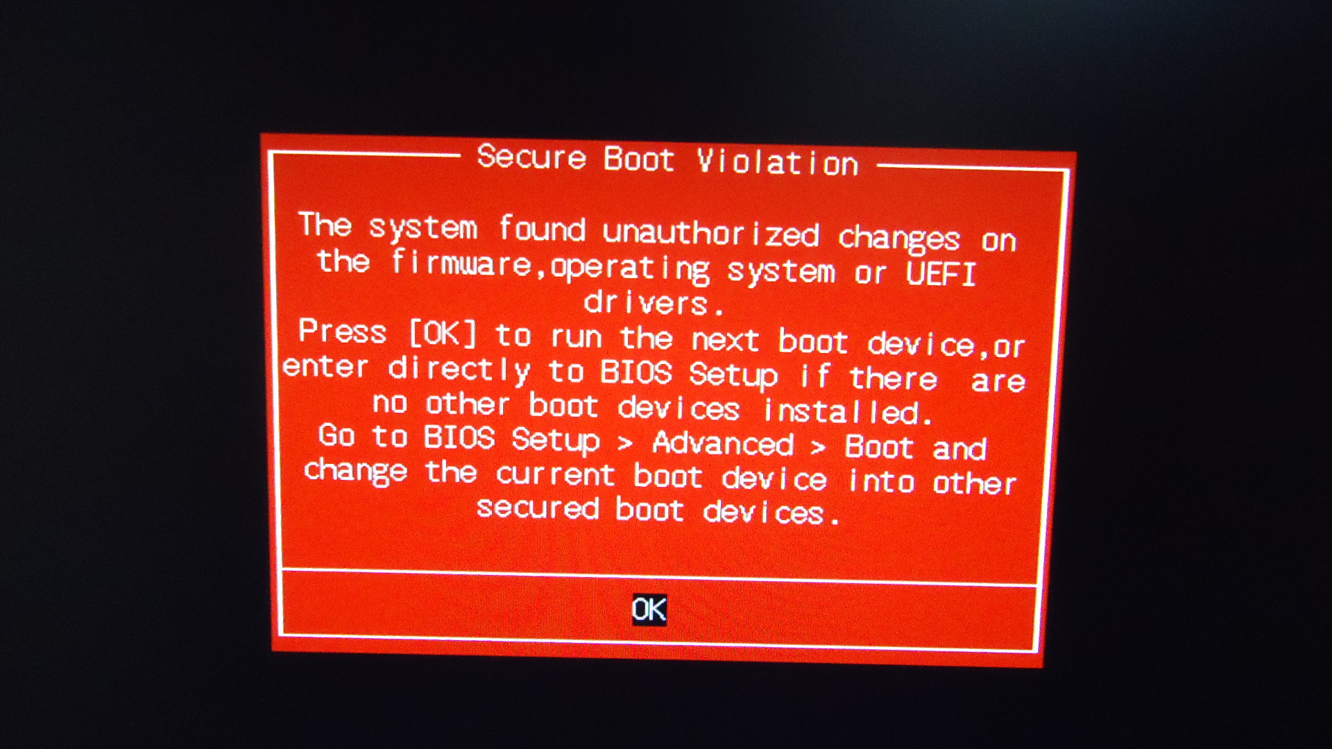 Secure Boot Violation発生時の対策と注意点